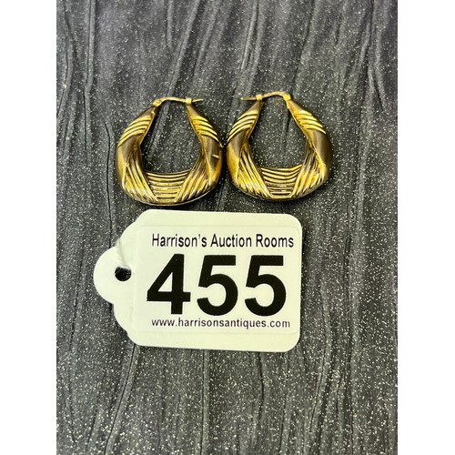 455 - Pair 9ct gold earrings 3.6g