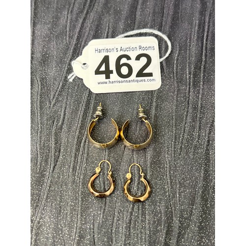 462 - 2 Pair 9ct Gold earrings 3.6g total