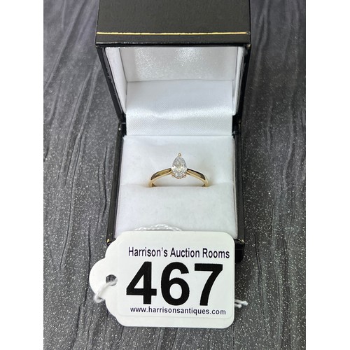 467 - 9ct Gold dress ring pear shape white stone size R 1.8g gross