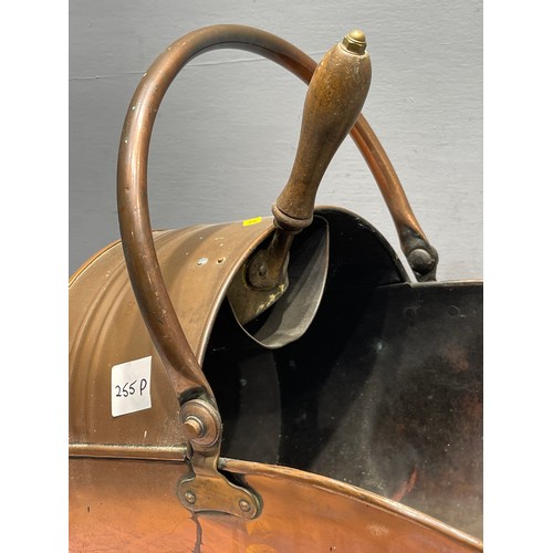 255P - Copper coal scuttle with pan