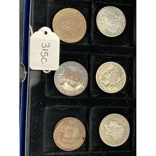 315C - Tray silver etc coins American dollars etc