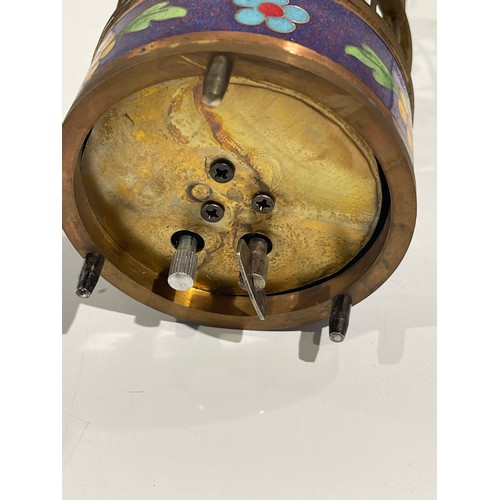 330A - Brass & enamel clock bird cage working both birds move when ticking away