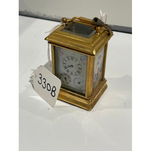 330B - Small brass & enamel carriage clock