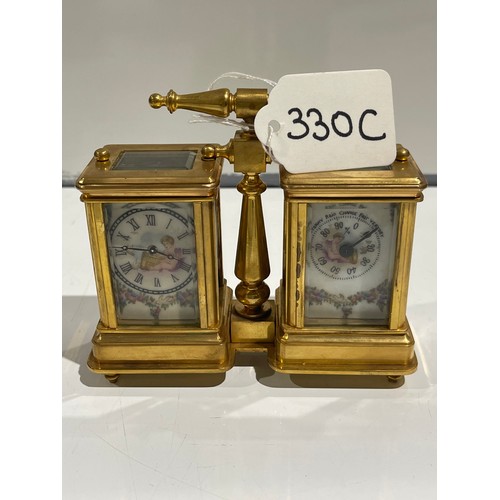 330C - Brass & enamel twin carriage clock and barometer