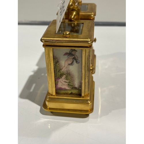 330C - Brass & enamel twin carriage clock and barometer