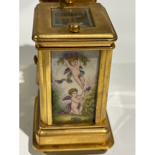 330C - Brass & enamel twin carriage clock and barometer