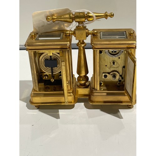 330C - Brass & enamel twin carriage clock and barometer