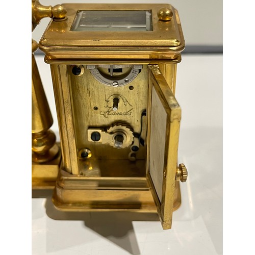 330C - Brass & enamel twin carriage clock and barometer