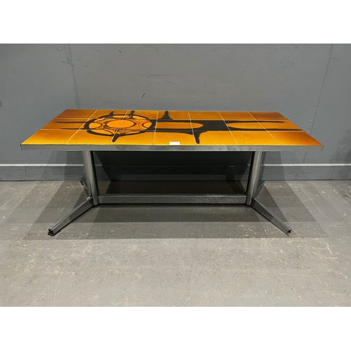 675B - Orange adri mid century tiled coffee table