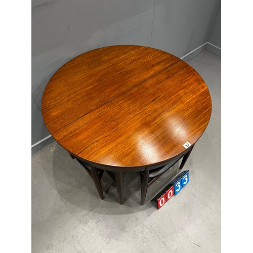 33 - Frem Rojle round danish teak table (some marks to top see pictures) + 4 tuck away chairs ( no leaf )