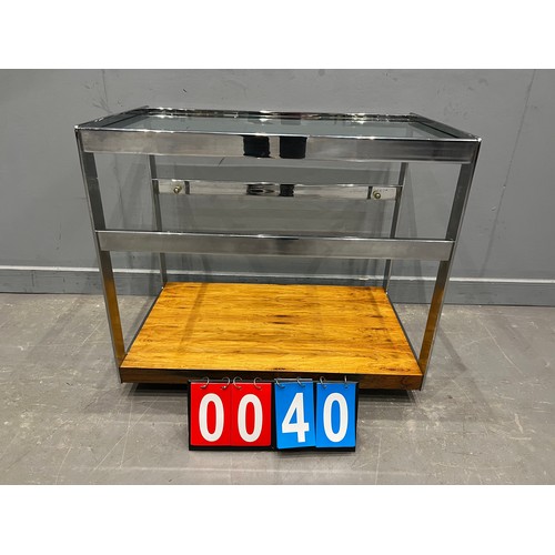 40 - Rosewood & chrome drinks trolley by (small chips to glass) merrow & associates (missing shelf)