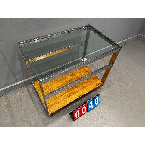 40 - Rosewood & chrome drinks trolley by (small chips to glass) merrow & associates (missing shelf)