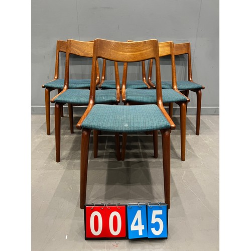 45 - 6 Ultra rare danish 'boomerang' dining chairs by Alfred Christensen for slageise mobelvaerk