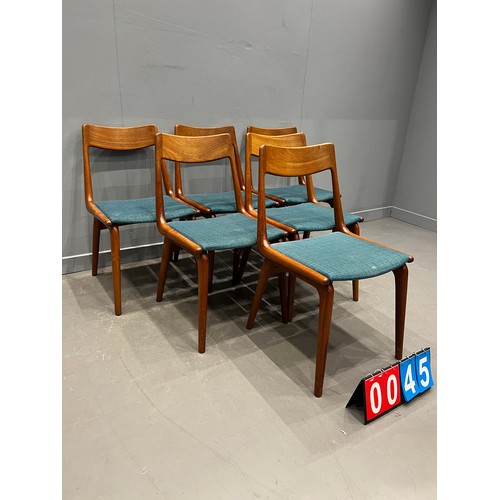 45 - 6 Ultra rare danish 'boomerang' dining chairs by Alfred Christensen for slageise mobelvaerk