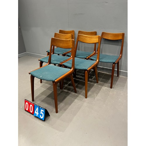 45 - 6 Ultra rare danish 'boomerang' dining chairs by Alfred Christensen for slageise mobelvaerk