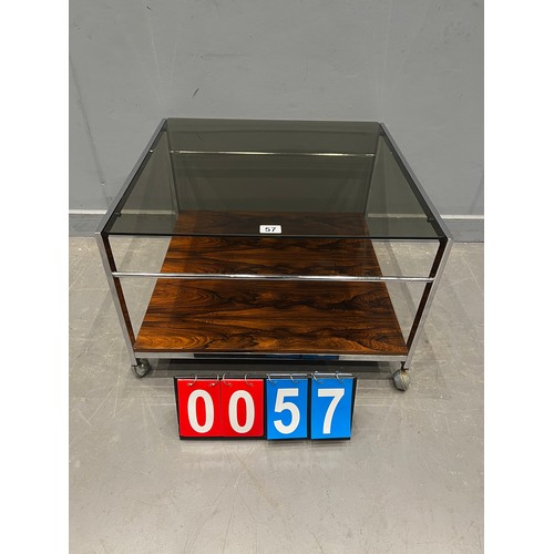 57 - Mid century Howard miller mola chrome & teak coffee table on casters