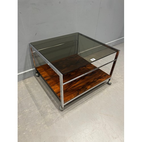 57 - Mid century Howard miller mola chrome & teak coffee table on casters