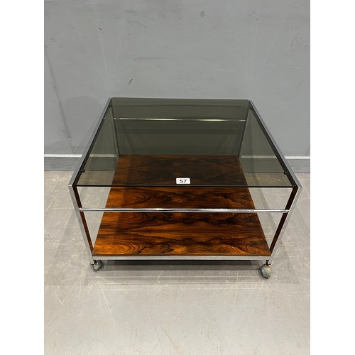 57 - Mid century Howard miller mola chrome & teak coffee table on casters