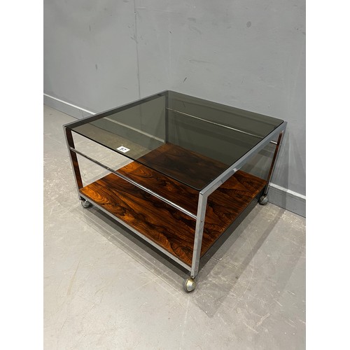 57 - Mid century Howard miller mola chrome & teak coffee table on casters