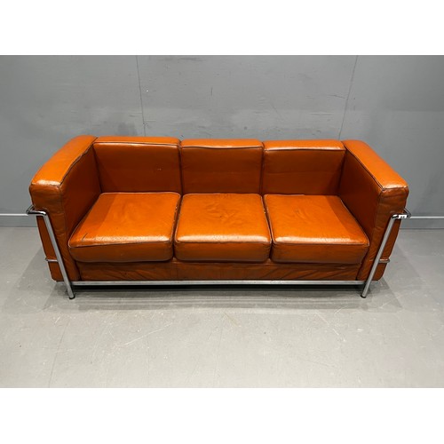 85 - Le corbusier mid century leather & chrome 3 seater sofa