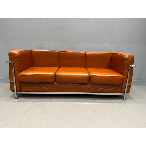 85 - Le corbusier mid century leather & chrome 3 seater sofa