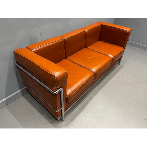 85 - Le corbusier mid century leather & chrome 3 seater sofa