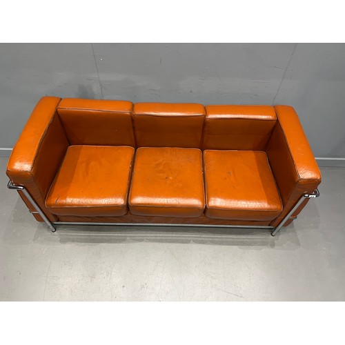 85 - Le corbusier mid century leather & chrome 3 seater sofa