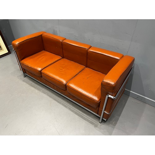 85 - Le corbusier mid century leather & chrome 3 seater sofa