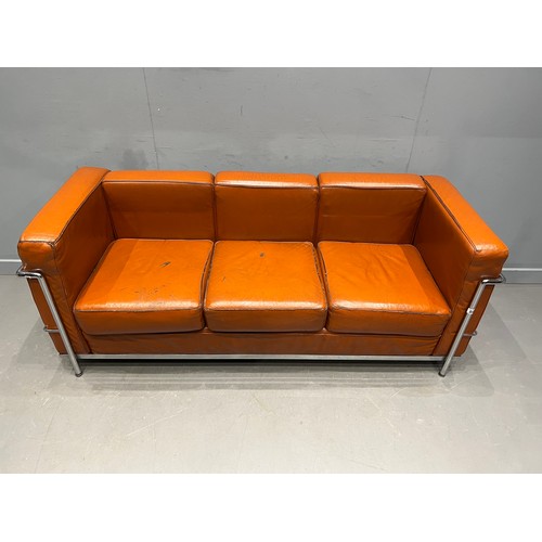 86 - Le corbusier mid century leather & chrome 3 seater sofa