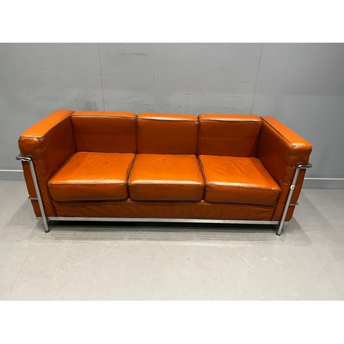 86 - Le corbusier mid century leather & chrome 3 seater sofa