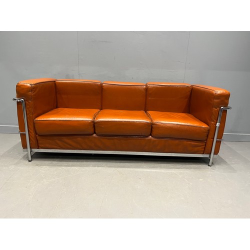 86 - Le corbusier mid century leather & chrome 3 seater sofa