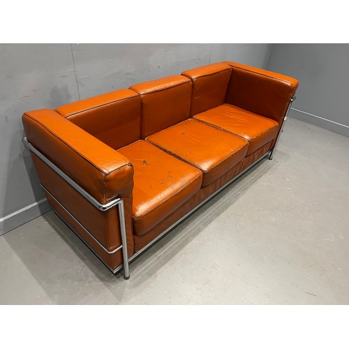 86 - Le corbusier mid century leather & chrome 3 seater sofa