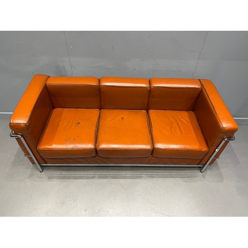 86 - Le corbusier mid century leather & chrome 3 seater sofa