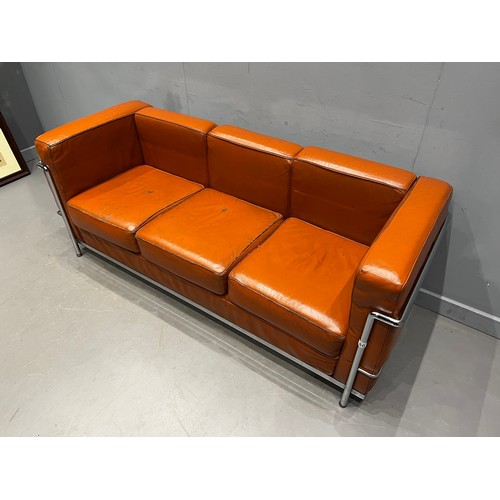 86 - Le corbusier mid century leather & chrome 3 seater sofa