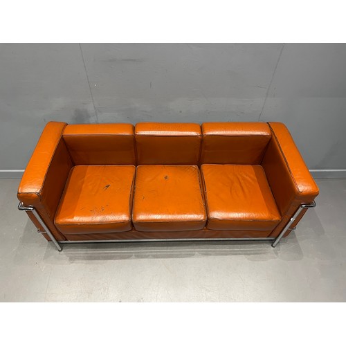 86 - Le corbusier mid century leather & chrome 3 seater sofa