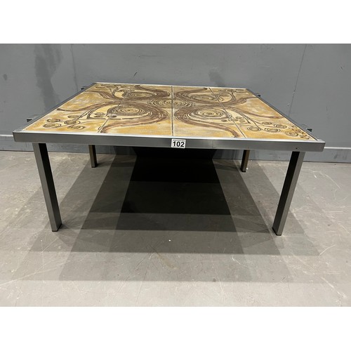 102 - Mid century chrome & tile top coffee table