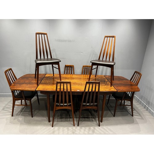 106 - Danish rosewood dining table by Arne vodder for Vamo sonderborg + 8 rosewood dining chairs by Niels ... 