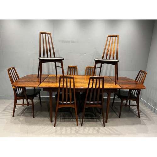 106 - Danish rosewood dining table by Arne vodder for Vamo sonderborg + 8 rosewood dining chairs by Niels ... 