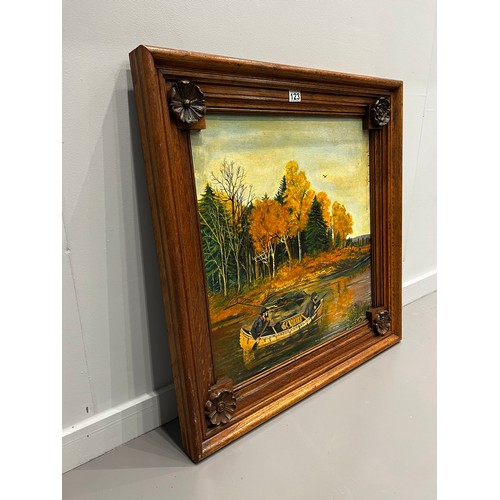 123 - Swedish mid century 'autumn hunt' painting in stunning oak frame