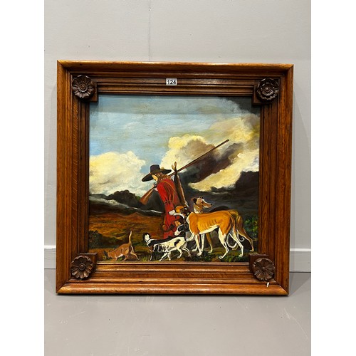 124 - Dutch painting in fantastic oak frame of hunting