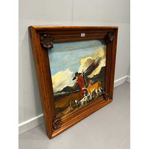 124 - Dutch painting in fantastic oak frame of hunting