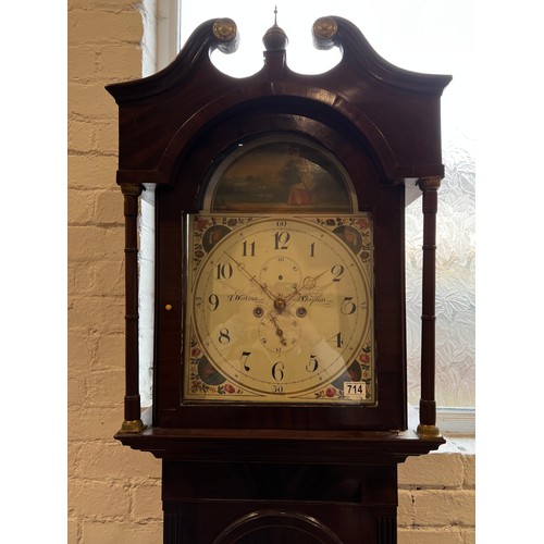 714 - English antique skipton grandfather clock