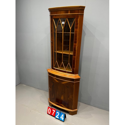 724 - Regency style yew wood corner cabinet