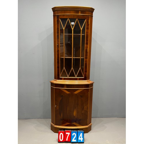 724 - Regency style yew wood corner cabinet