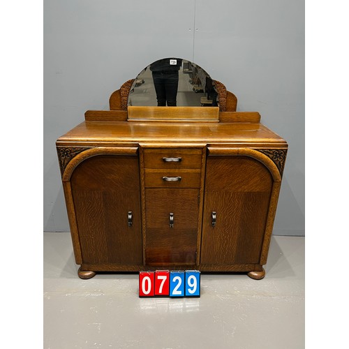 729 - Oak art deco mirror back buffet/sideboard