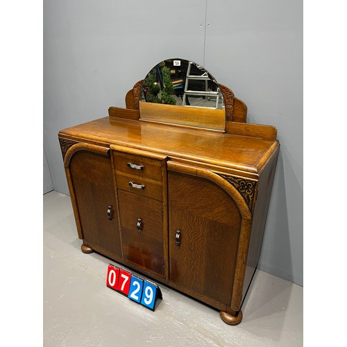 729 - Oak art deco mirror back buffet/sideboard