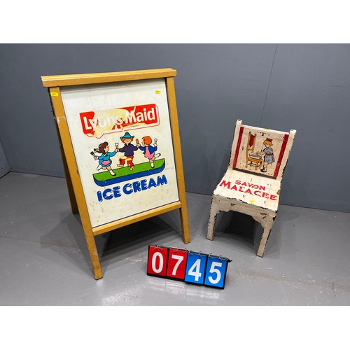 745 - Midland countries ice cream sign + savon chair