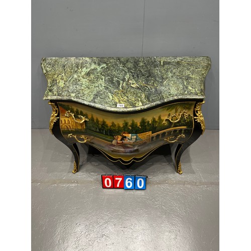 760 - French vernice martin style marble top chest with gilt ormolu mounts