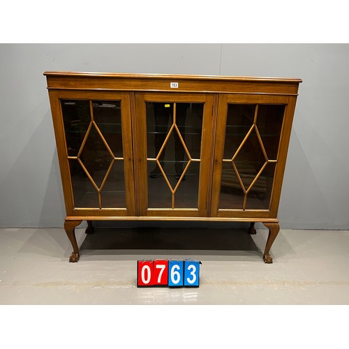 763 - Early 20th century display cabinet with astral glazing on ball claw feet