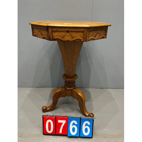 766 - Victorian octagonal golden oak sewing table